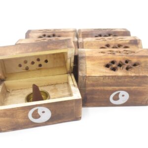 Houten Kegel Kistje Antiek Hout Yin Yang