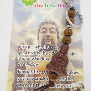Boeddha sleutelhanger met houten kralen – Bruin